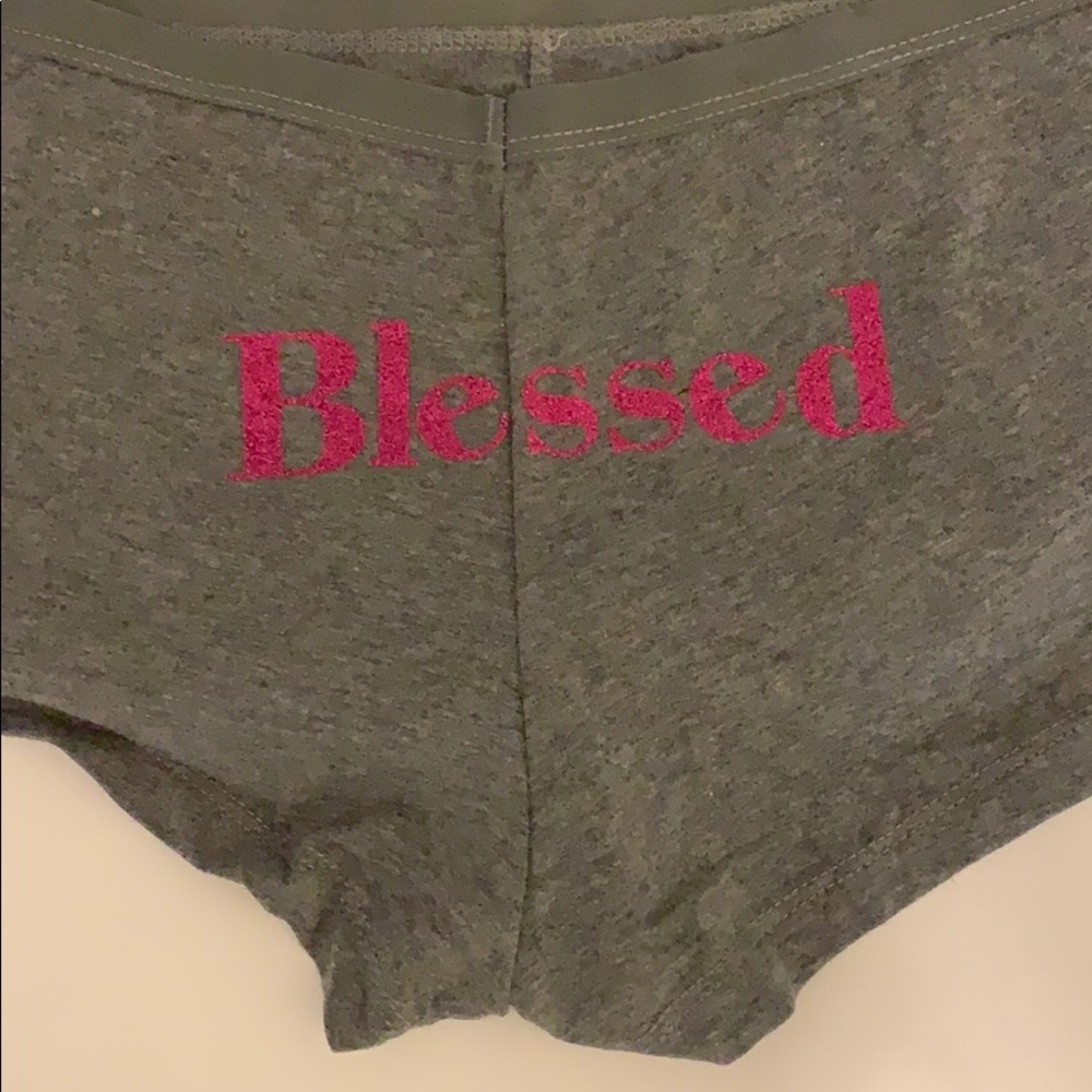 Boy short style panties with “Blessed” on the back